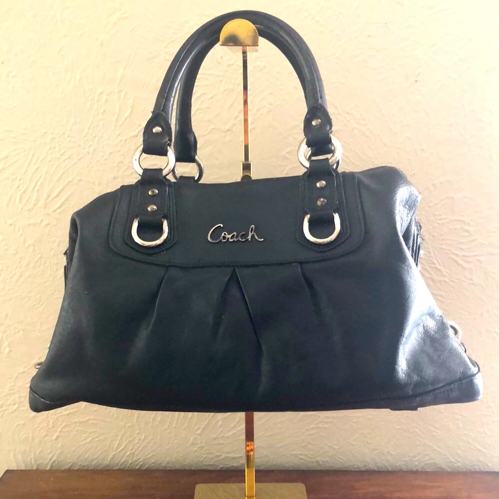 EUC - Coach Black Satchel with Pleated Detailing